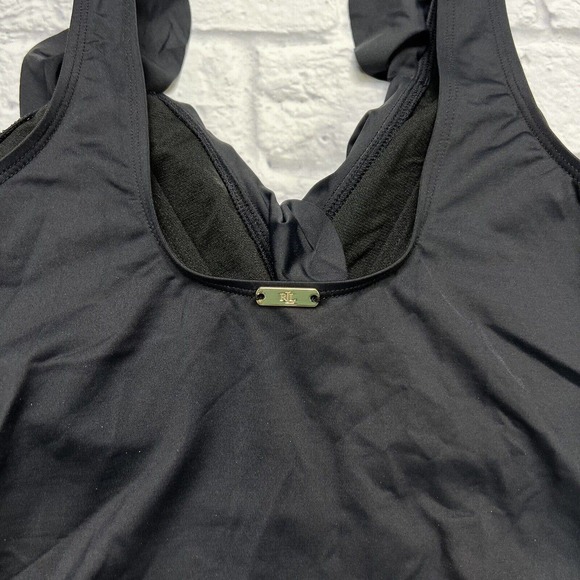 LRL Ralph Lauren BLACK Beach Club Solids Ruffle Tankini Swim Top Size 6 Slimming - Picture 6 of 7